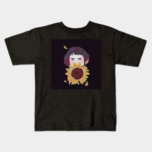 Girl with Sunflower Sketch Kids T-Shirt